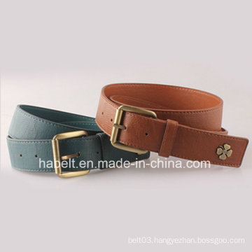 Genuine Leather Golden Buckle with Fabric Woman Belt